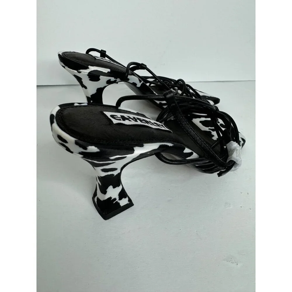 NewCaverley x Anthropologie Norman Leather Heel EU 36 US 6 Black White Strappy
